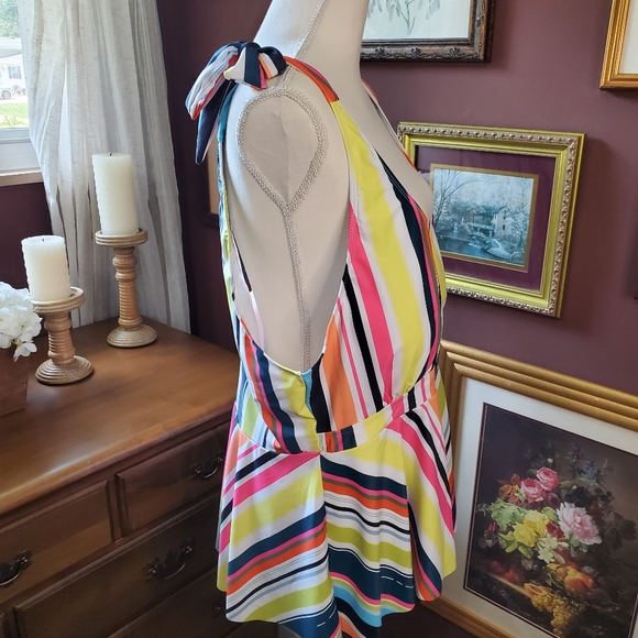 Plus size 4X swimsuit top striped adjustable straps - Picture 4 of 11